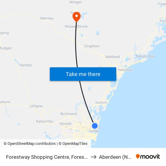 Forestway Shopping Centre, Forest Way to Aberdeen (NSW) map