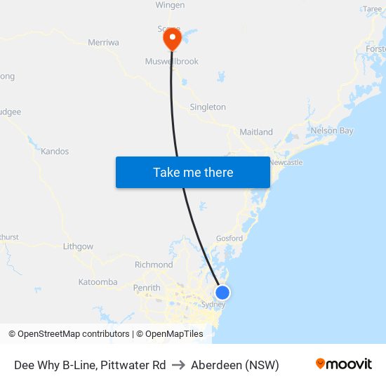 Dee Why B-Line, Pittwater Rd to Aberdeen (NSW) map