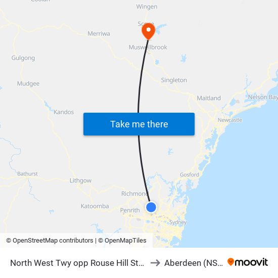 North West Twy opp Rouse Hill Station to Aberdeen (NSW) map