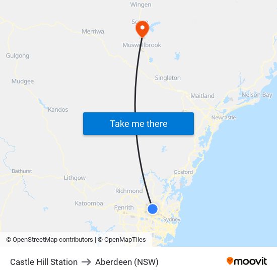 Castle Hill Station to Aberdeen (NSW) map