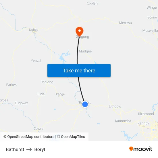 Bathurst to Beryl map