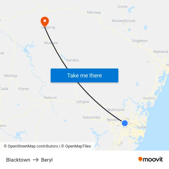 Blacktown to Beryl map