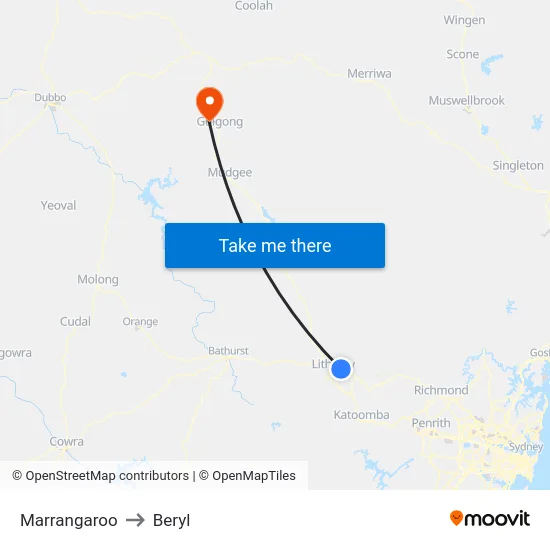 Marrangaroo to Beryl map
