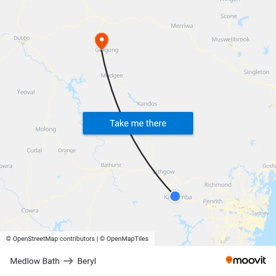 Medlow Bath to Beryl map
