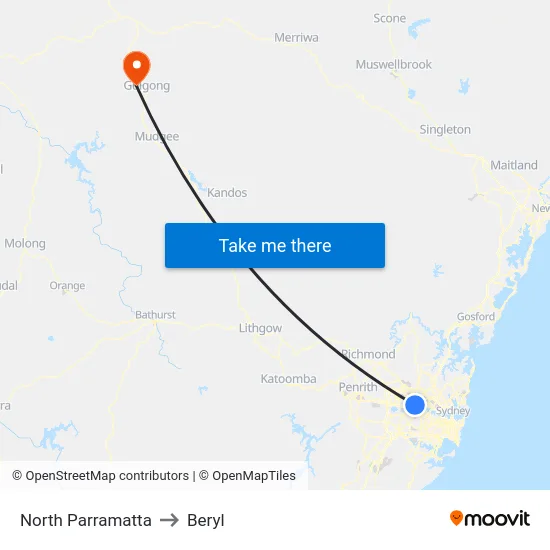 North Parramatta to Beryl map
