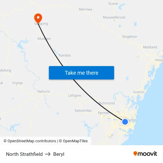 North Strathfield to Beryl map