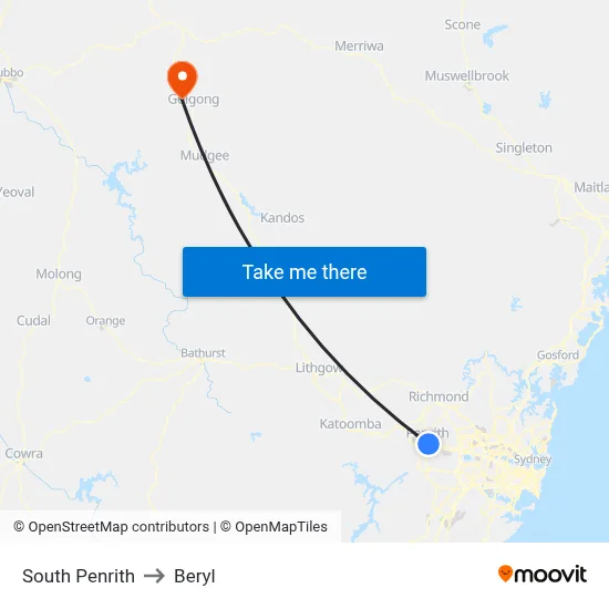 South Penrith to Beryl map
