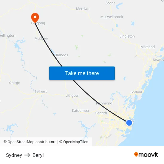 Sydney to Beryl map