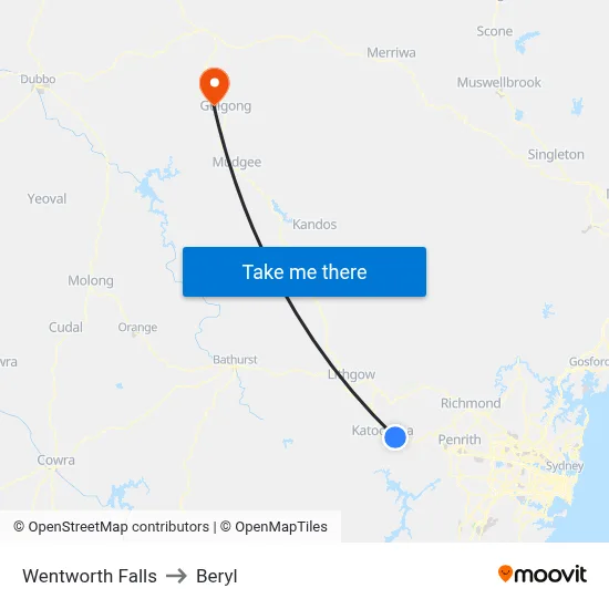 Wentworth Falls to Beryl map