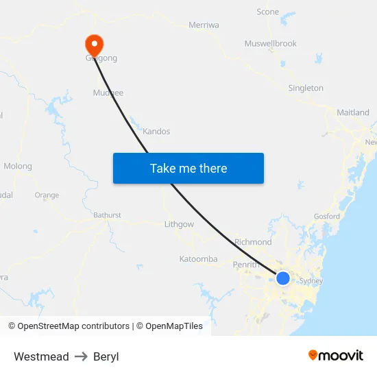 Westmead to Beryl map