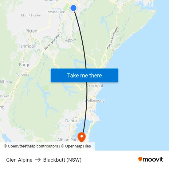 Glen Alpine to Blackbutt (NSW) map