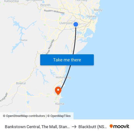 Bankstown Central, The Mall, Stand C to Blackbutt (NSW) map