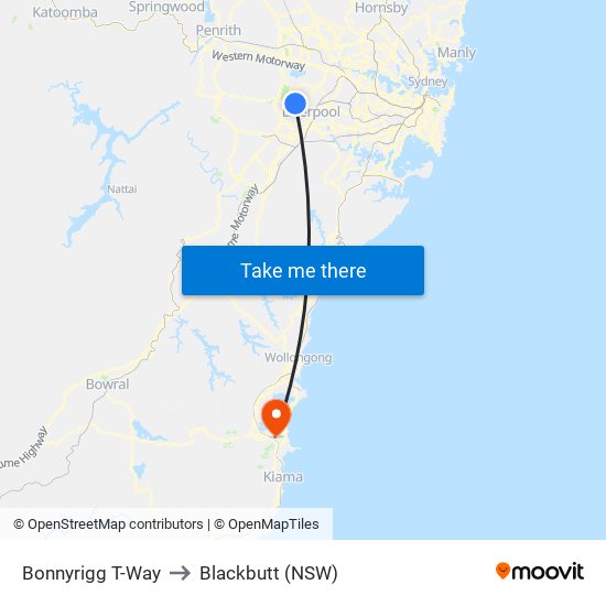 Bonnyrigg T-Way to Blackbutt (NSW) map