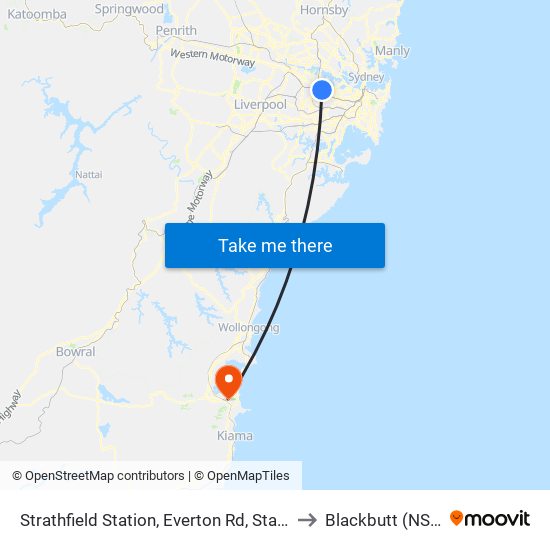 Strathfield Station, Everton Rd, Stand B to Blackbutt (NSW) map