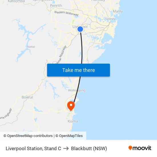 Liverpool Station, Stand C to Blackbutt (NSW) map