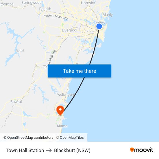 Town Hall Station to Blackbutt (NSW) map