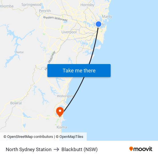 North Sydney Station to Blackbutt (NSW) map