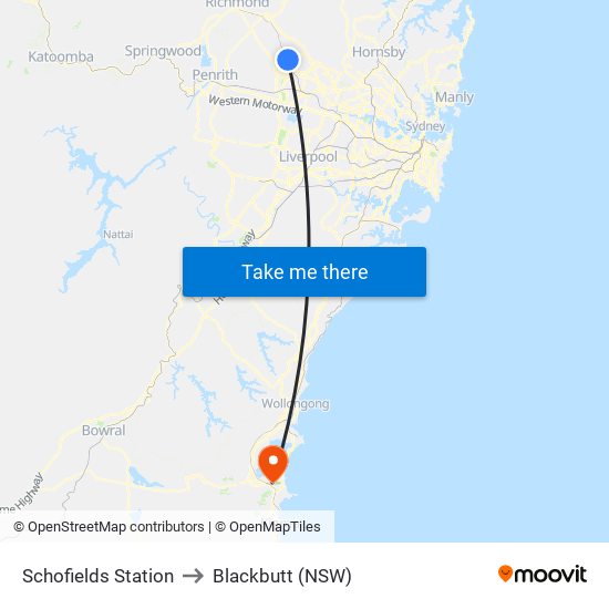 Schofields Station to Blackbutt (NSW) map