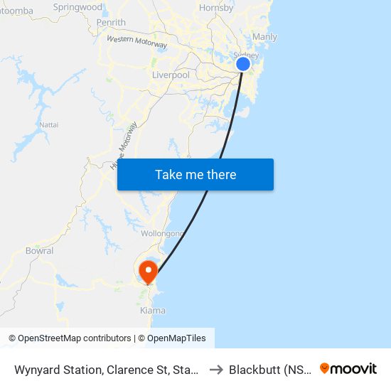 Wynyard Station, Clarence St, Stand T to Blackbutt (NSW) map