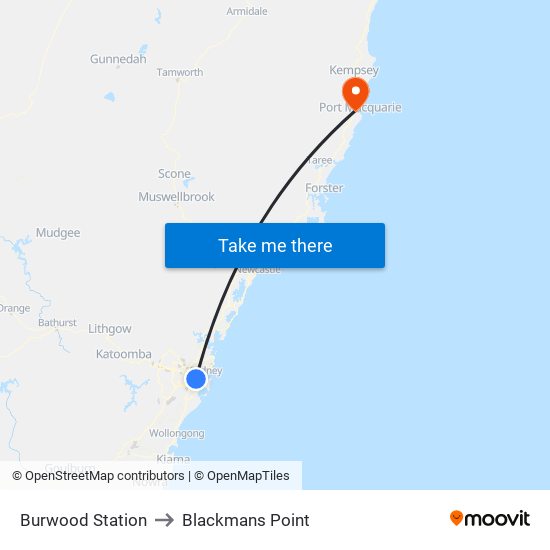 Burwood Station to Blackmans Point map