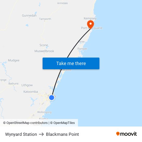 Wynyard Station to Blackmans Point map