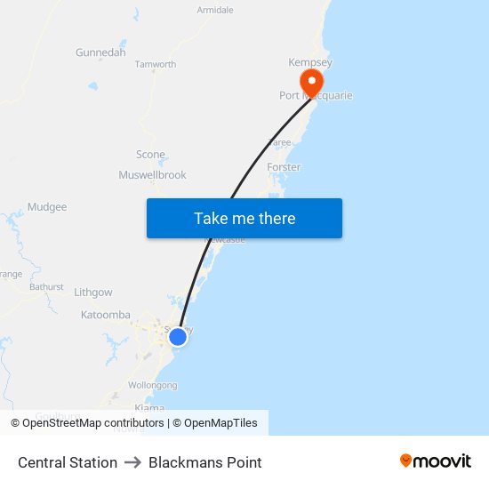 Central Station to Blackmans Point map