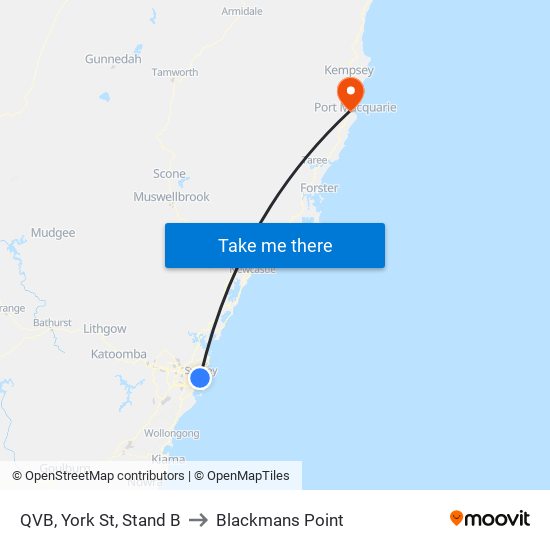 QVB, York St, Stand B to Blackmans Point map