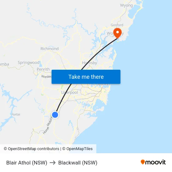 Blair Athol (NSW) to Blackwall (NSW) map
