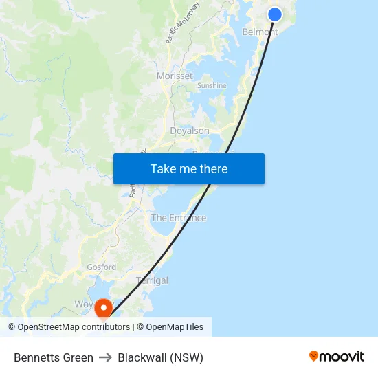 Bennetts Green to Blackwall (NSW) map