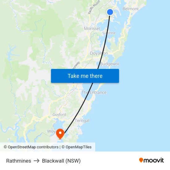 Rathmines to Blackwall (NSW) map