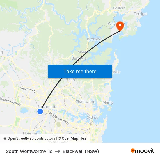 South Wentworthville to Blackwall (NSW) map