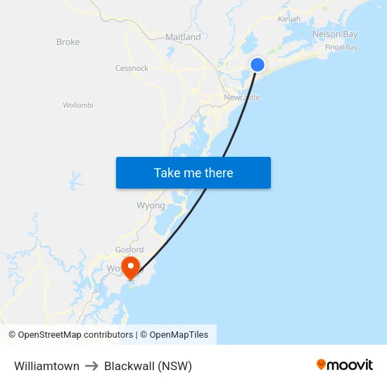 Williamtown to Blackwall (NSW) map