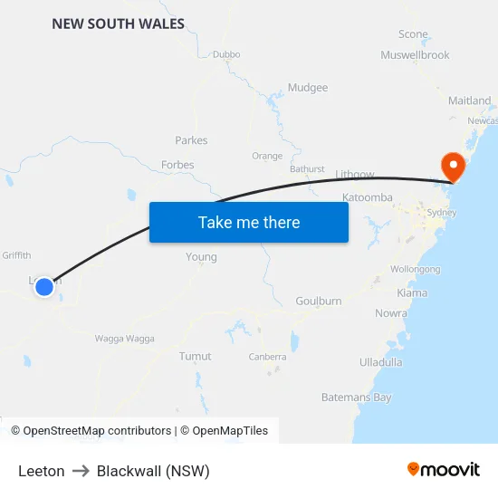 Leeton to Blackwall (NSW) map