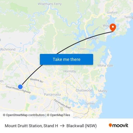 Mount Druitt Station, Stand H to Blackwall (NSW) map