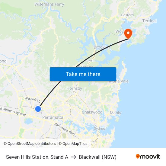 Seven Hills Station, Stand A to Blackwall (NSW) map
