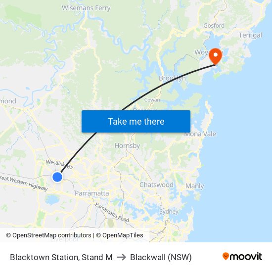 Blacktown Station, Stand M to Blackwall (NSW) map