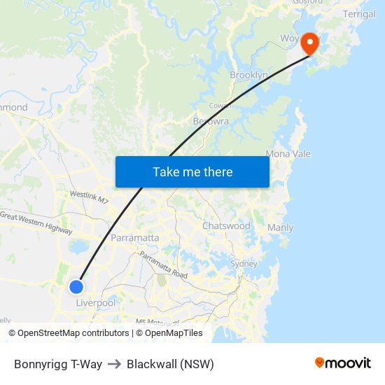Bonnyrigg T-Way to Blackwall (NSW) map