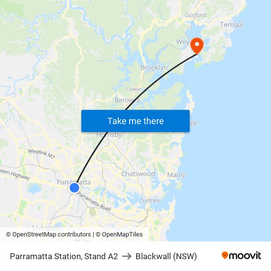 Parramatta Station, Stand A2 to Blackwall (NSW) map