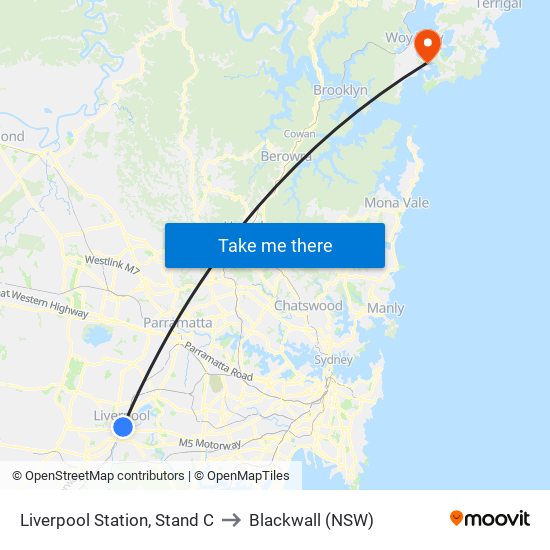 Liverpool Station, Stand C to Blackwall (NSW) map