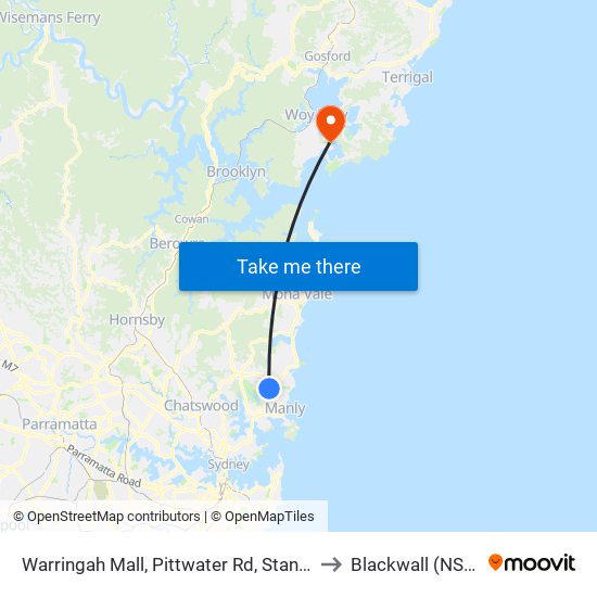 Warringah Mall, Pittwater Rd, Stand B to Blackwall (NSW) map