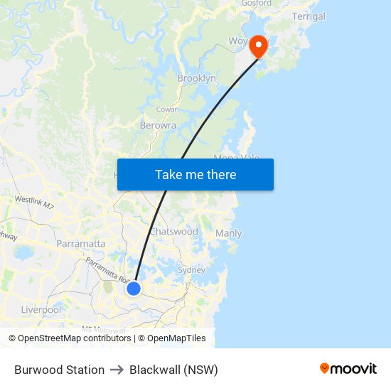 Burwood Station to Blackwall (NSW) map