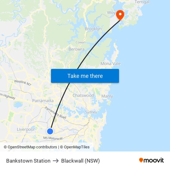 Bankstown Station to Blackwall (NSW) map