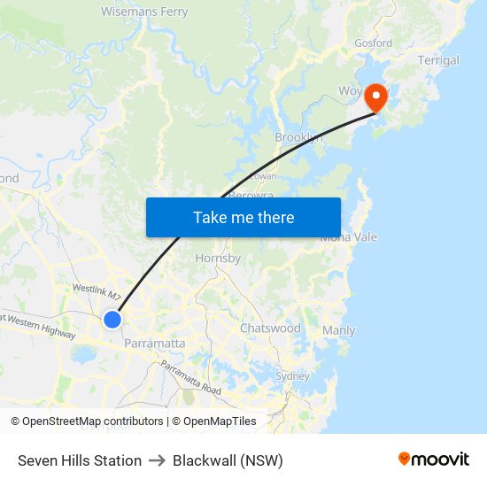 Seven Hills Station to Blackwall (NSW) map