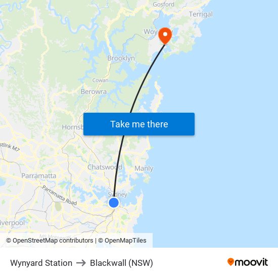 Wynyard Station to Blackwall (NSW) map