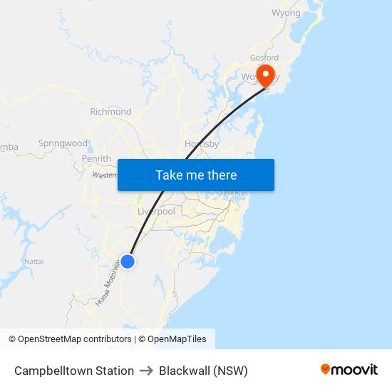 Campbelltown Station to Blackwall (NSW) map