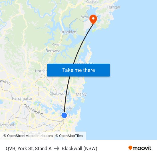 QVB, York St, Stand A to Blackwall (NSW) map