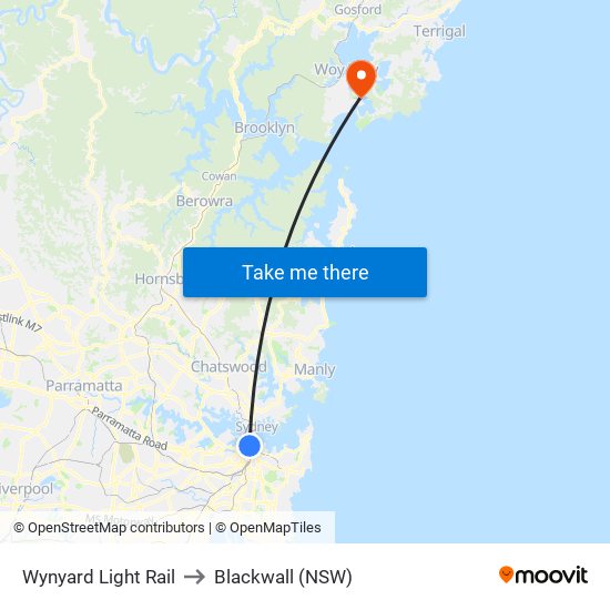 Wynyard Light Rail to Blackwall (NSW) map