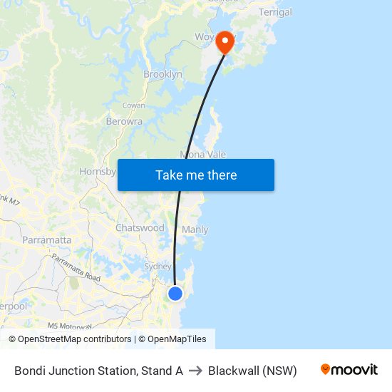 Bondi Junction Station, Stand A to Blackwall (NSW) map