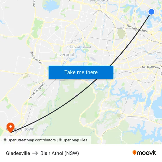 Gladesville to Blair Athol (NSW) map