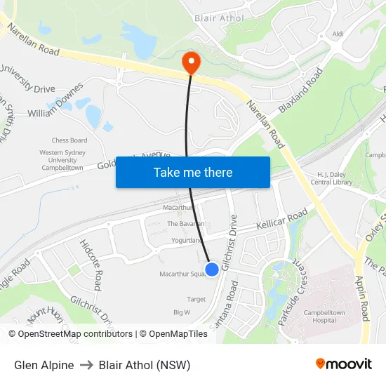 Glen Alpine to Blair Athol (NSW) map